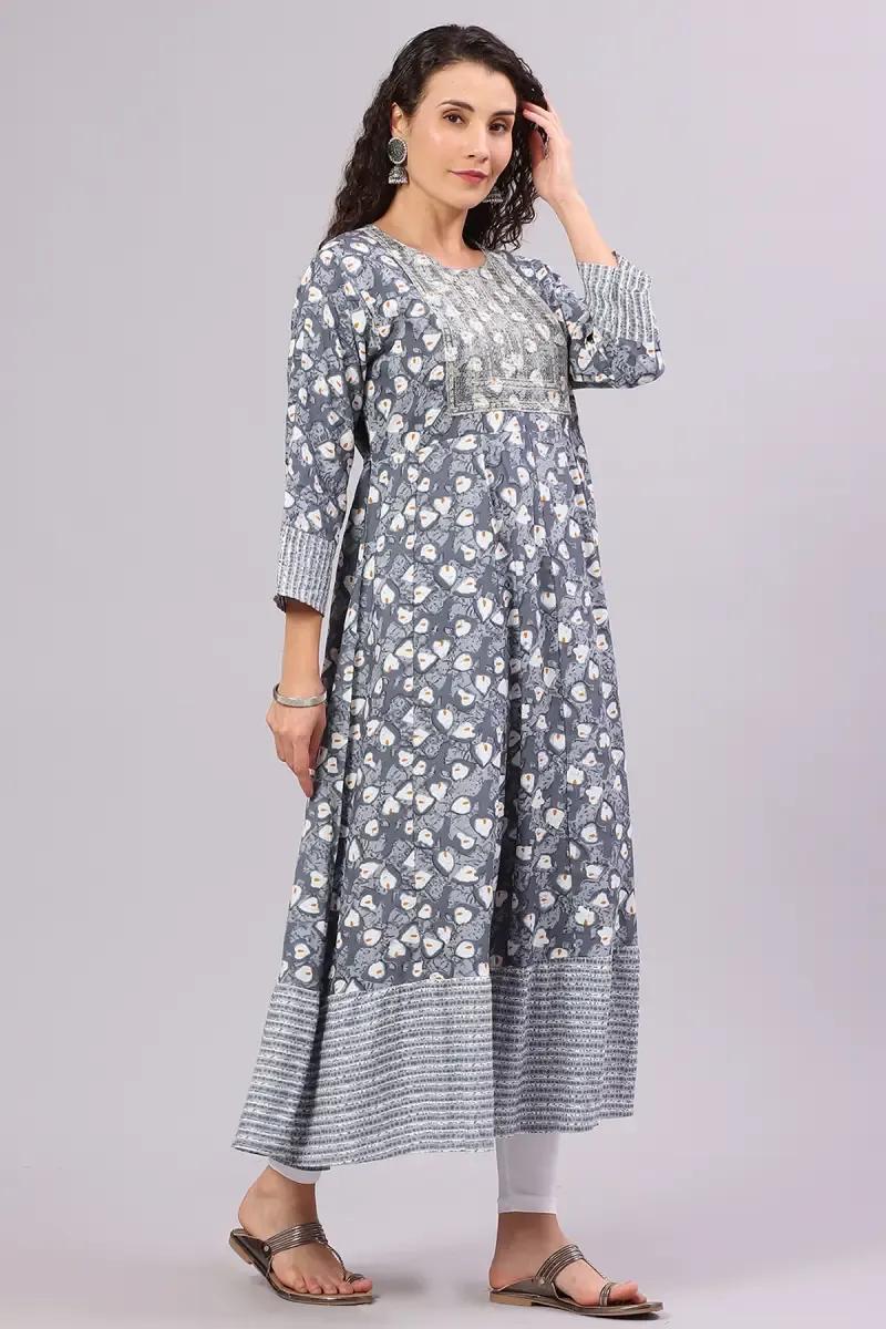 Cotton Blend Sequined A-Line Kurti for Women - product media
