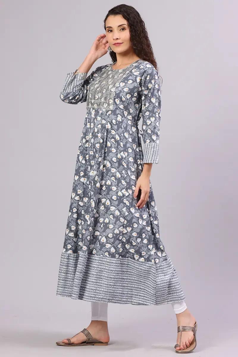 Cotton Blend Sequined A-Line Kurti for Women - product media